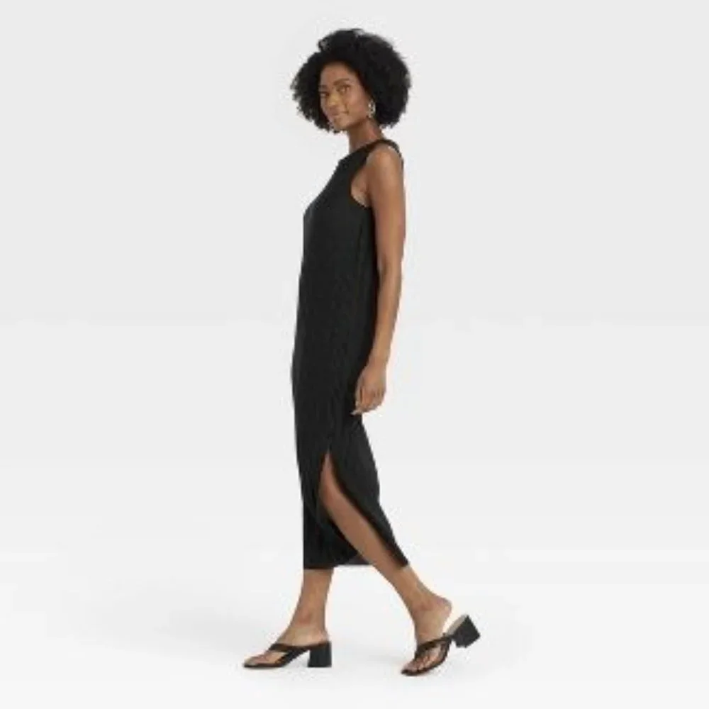 NWT Women's Sleeveless Plisse Knit Dress - A New Day™ Black - Picture 3 of 3